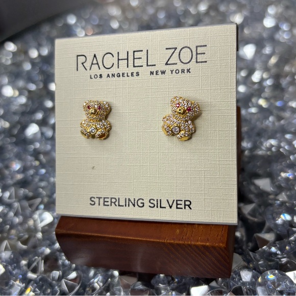 Rachel Zoe Gold Teddy Bear Earrings NIP - Picture 4 of 7